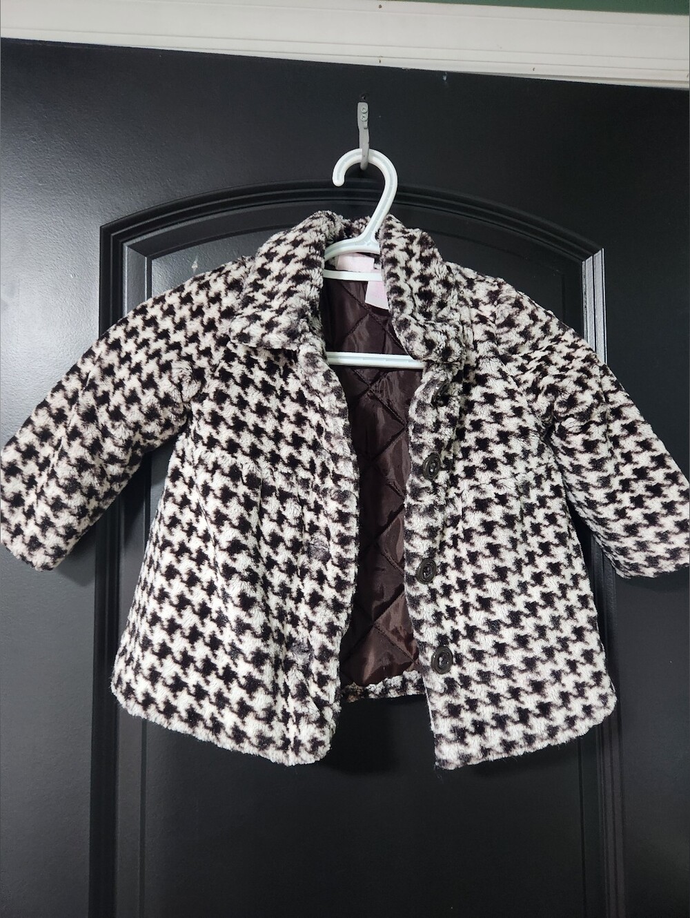 Nannette Girls Houndstooth Pea Coat - Black & White